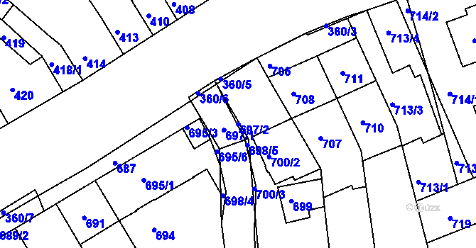 Parcela st. 697/2 v KÚ Komín, Katastrální mapa