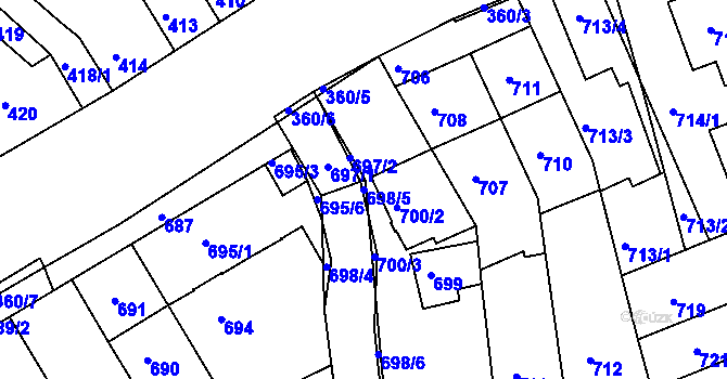 Parcela st. 698/5 v KÚ Komín, Katastrální mapa