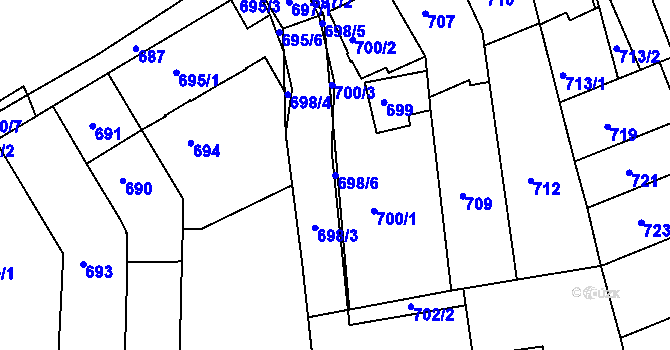 Parcela st. 698/6 v KÚ Komín, Katastrální mapa
