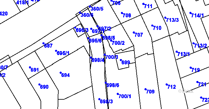 Parcela st. 700/3 v KÚ Komín, Katastrální mapa