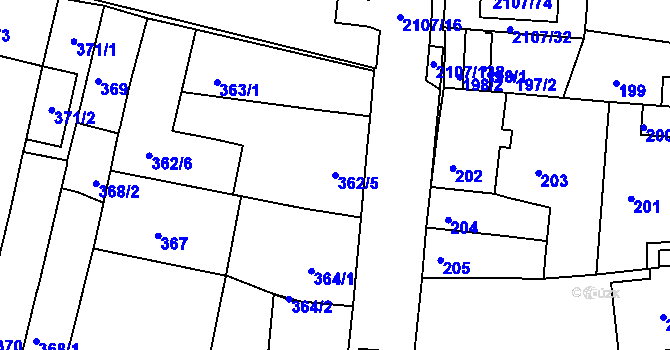 Parcela st. 362/5 v KÚ Komín, Katastrální mapa