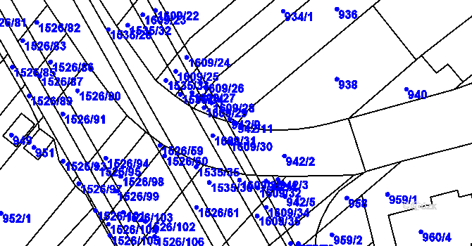 Parcela st. 942/11 v KÚ Komín, Katastrální mapa