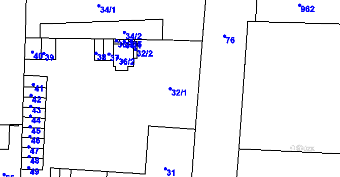 Parcela st. 32/1 v KÚ Zábrdovice, Katastrální mapa