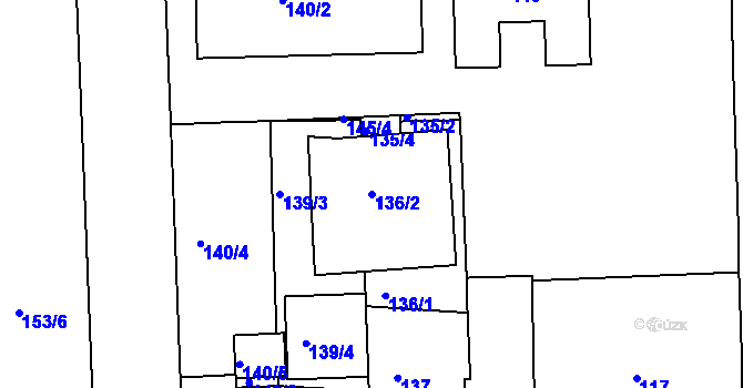 Parcela st. 136/2 v KÚ Zábrdovice, Katastrální mapa