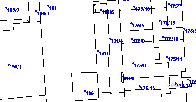 Parcela st. 181/1 v KÚ Zábrdovice, Katastrální mapa