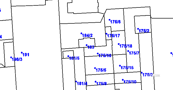 Parcela st. 183 v KÚ Zábrdovice, Katastrální mapa