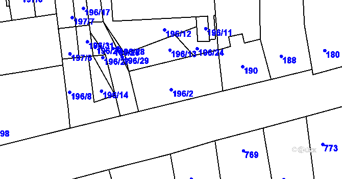 Parcela st. 196/2 v KÚ Zábrdovice, Katastrální mapa