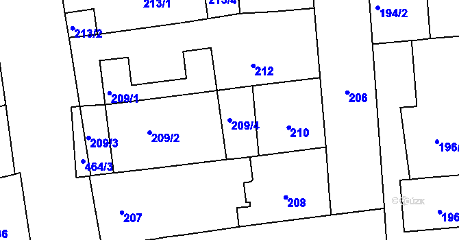 Parcela st. 209/4 v KÚ Zábrdovice, Katastrální mapa