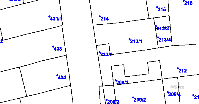 Parcela st. 213/2 v KÚ Zábrdovice, Katastrální mapa