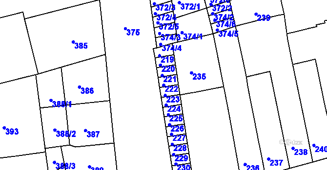 Parcela st. 222 v KÚ Zábrdovice, Katastrální mapa
