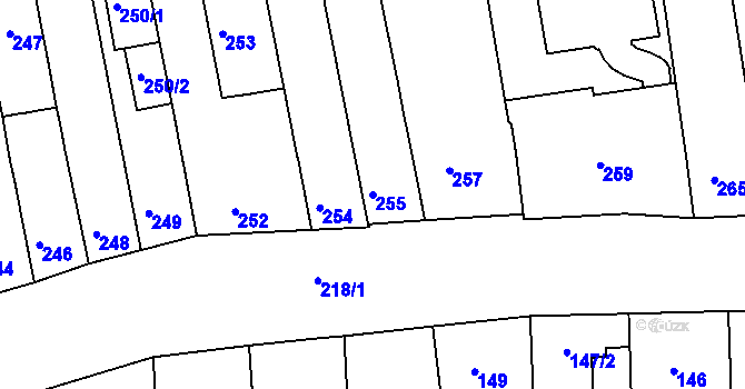 Parcela st. 255 v KÚ Zábrdovice, Katastrální mapa