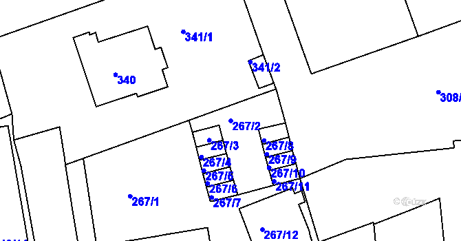 Parcela st. 267/2 v KÚ Zábrdovice, Katastrální mapa