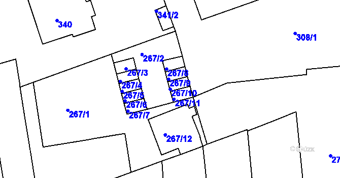Parcela st. 267/10 v KÚ Zábrdovice, Katastrální mapa