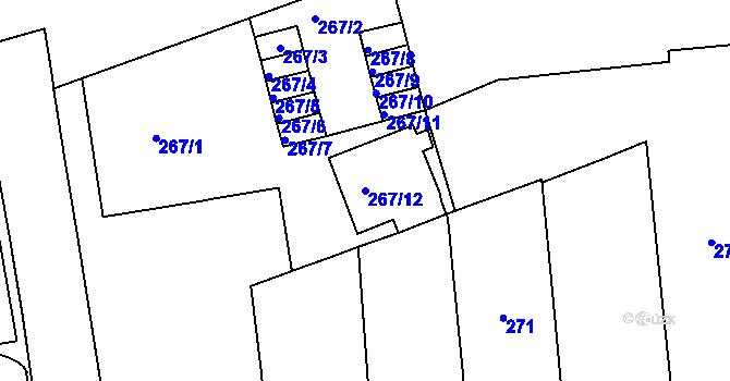 Parcela st. 267/12 v KÚ Zábrdovice, Katastrální mapa