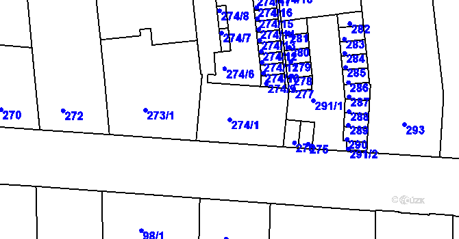 Parcela st. 274/1 v KÚ Zábrdovice, Katastrální mapa