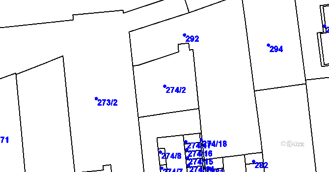 Parcela st. 274/2 v KÚ Zábrdovice, Katastrální mapa