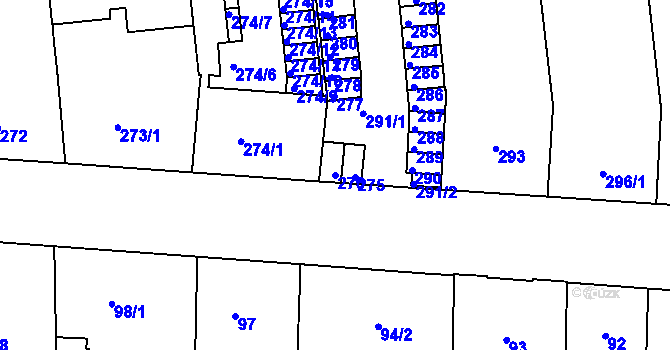 Parcela st. 276 v KÚ Zábrdovice, Katastrální mapa