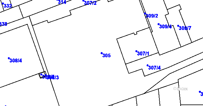 Parcela st. 305 v KÚ Zábrdovice, Katastrální mapa