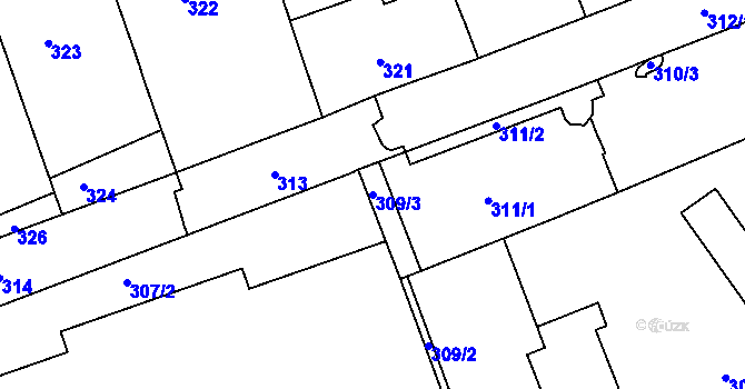 Parcela st. 309/3 v KÚ Zábrdovice, Katastrální mapa