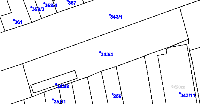 Parcela st. 343/4 v KÚ Zábrdovice, Katastrální mapa