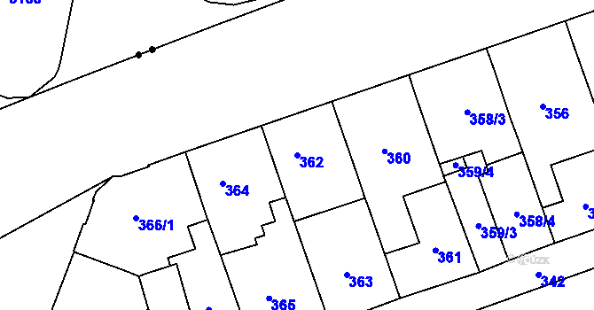 Parcela st. 362 v KÚ Zábrdovice, Katastrální mapa