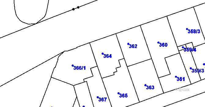 Parcela st. 364 v KÚ Zábrdovice, Katastrální mapa