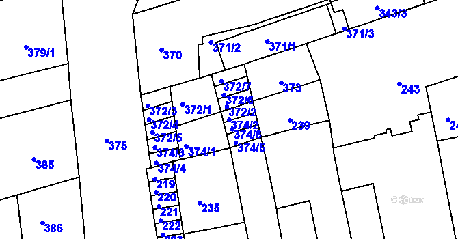 Parcela st. 374/2 v KÚ Zábrdovice, Katastrální mapa