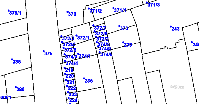 Parcela st. 374/5 v KÚ Zábrdovice, Katastrální mapa