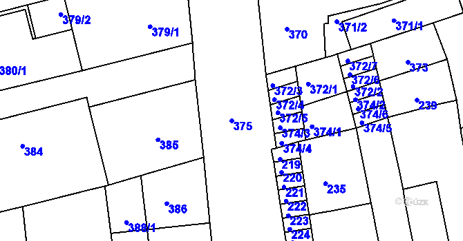 Parcela st. 375 v KÚ Zábrdovice, Katastrální mapa
