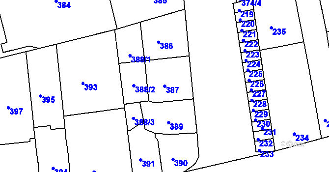 Parcela st. 387 v KÚ Zábrdovice, Katastrální mapa