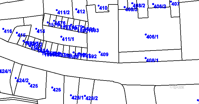 Parcela st. 409 v KÚ Zábrdovice, Katastrální mapa