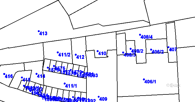 Parcela st. 410 v KÚ Zábrdovice, Katastrální mapa