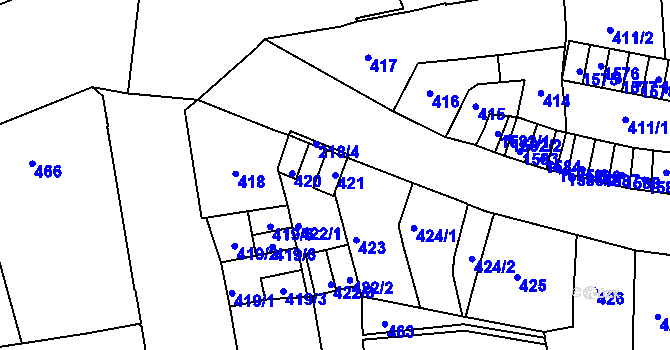 Parcela st. 421 v KÚ Zábrdovice, Katastrální mapa
