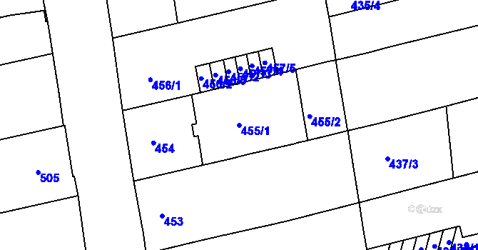 Parcela st. 455/1 v KÚ Zábrdovice, Katastrální mapa