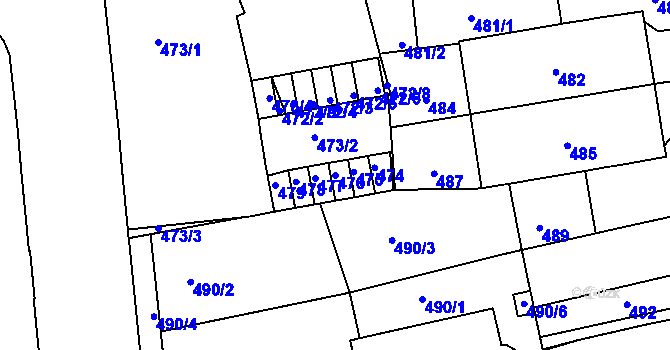 Parcela st. 476 v KÚ Zábrdovice, Katastrální mapa