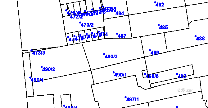Parcela st. 490/3 v KÚ Zábrdovice, Katastrální mapa