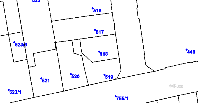 Parcela st. 518 v KÚ Zábrdovice, Katastrální mapa