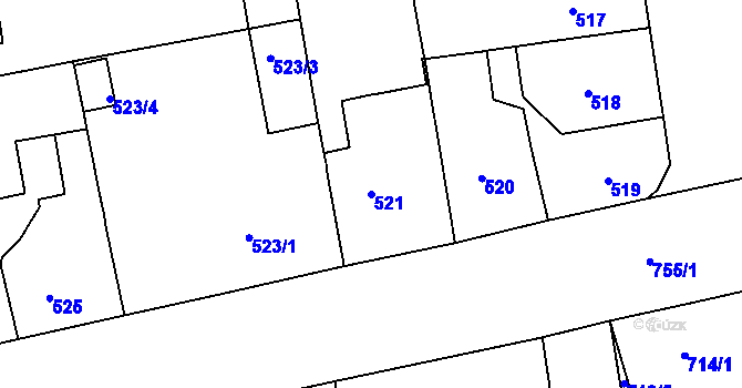 Parcela st. 521 v KÚ Zábrdovice, Katastrální mapa