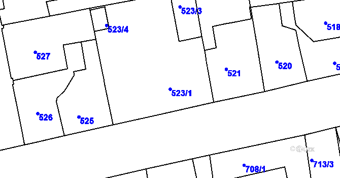 Parcela st. 523/1 v KÚ Zábrdovice, Katastrální mapa