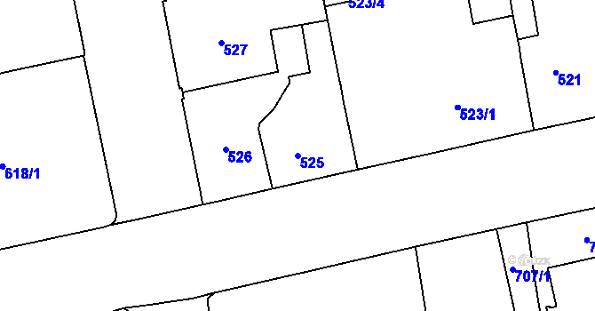 Parcela st. 525 v KÚ Zábrdovice, Katastrální mapa