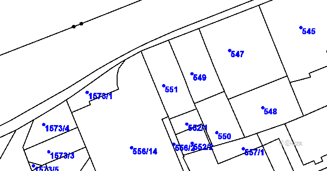 Parcela st. 551 v KÚ Zábrdovice, Katastrální mapa