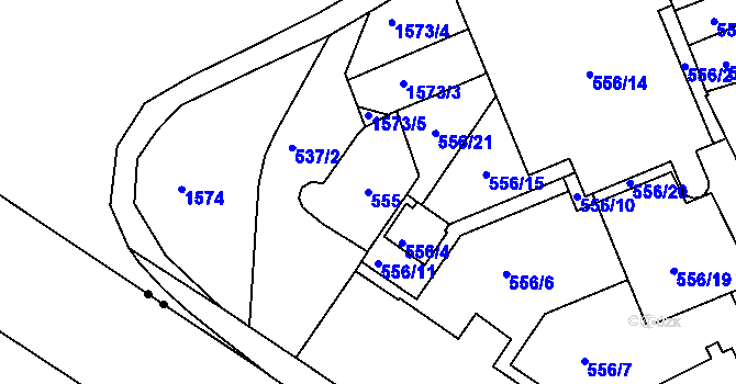 Parcela st. 555 v KÚ Zábrdovice, Katastrální mapa