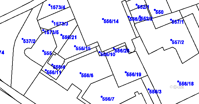 Parcela st. 556/10 v KÚ Zábrdovice, Katastrální mapa