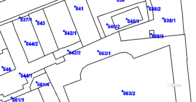 Parcela st. 563/1 v KÚ Zábrdovice, Katastrální mapa