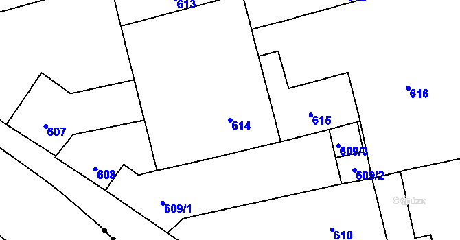 Parcela st. 614 v KÚ Zábrdovice, Katastrální mapa