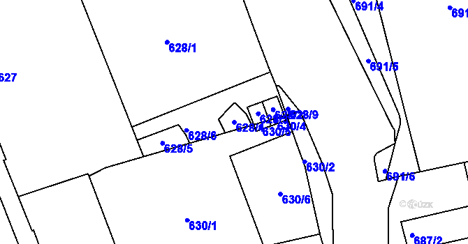 Parcela st. 628/4 v KÚ Zábrdovice, Katastrální mapa