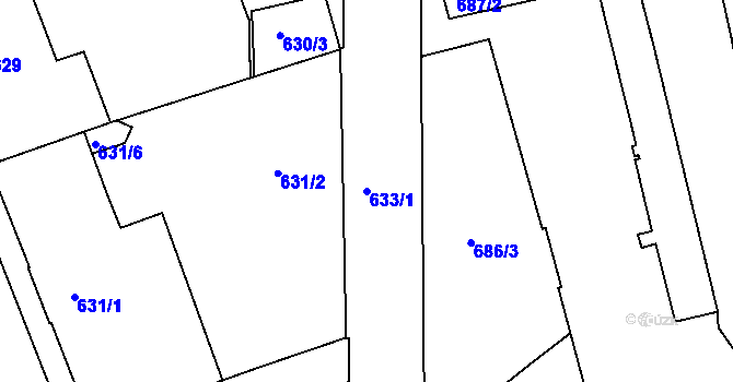 Parcela st. 633/1 v KÚ Zábrdovice, Katastrální mapa