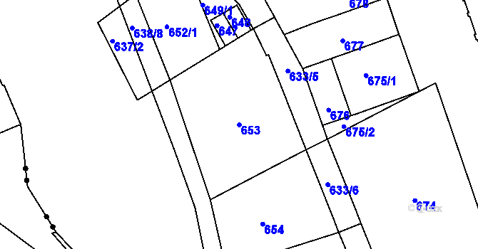 Parcela st. 653 v KÚ Zábrdovice, Katastrální mapa