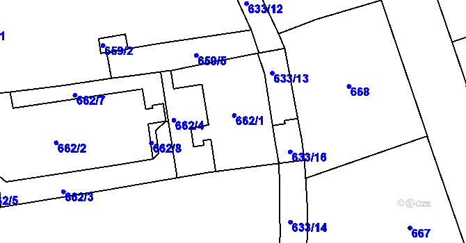 Parcela st. 662/1 v KÚ Zábrdovice, Katastrální mapa