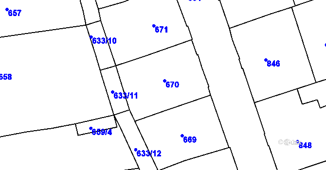 Parcela st. 670 v KÚ Zábrdovice, Katastrální mapa